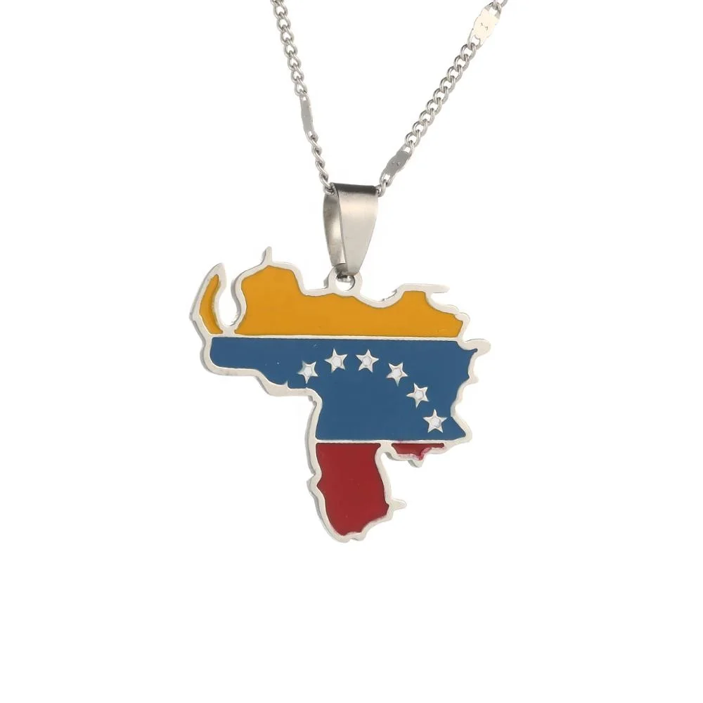 

Stainless Steel Trendy Venezuela Map Flag Pendant Necklace Venezuelan Map Chain Jewelry