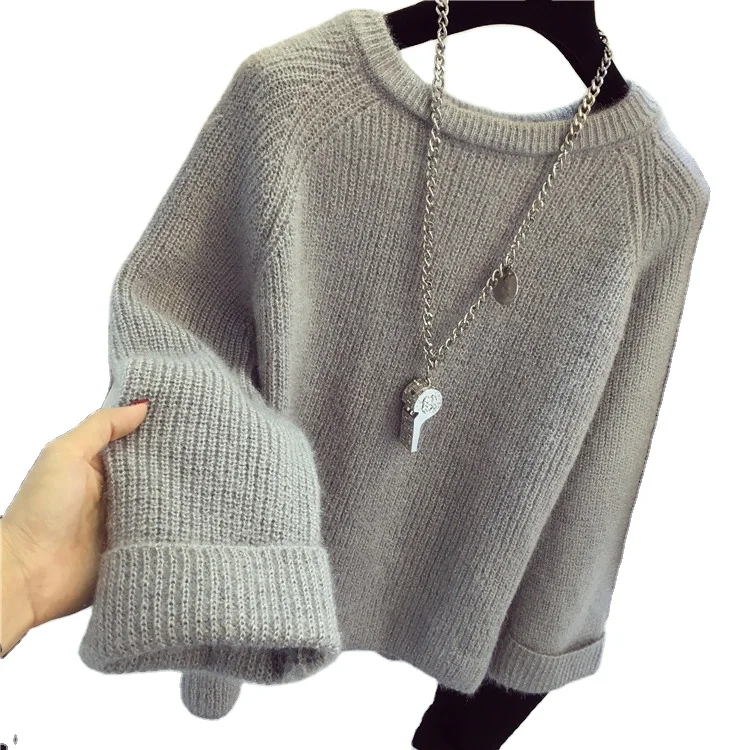 

Crew neck irregular short woman woolen knit christmas jumper sweater