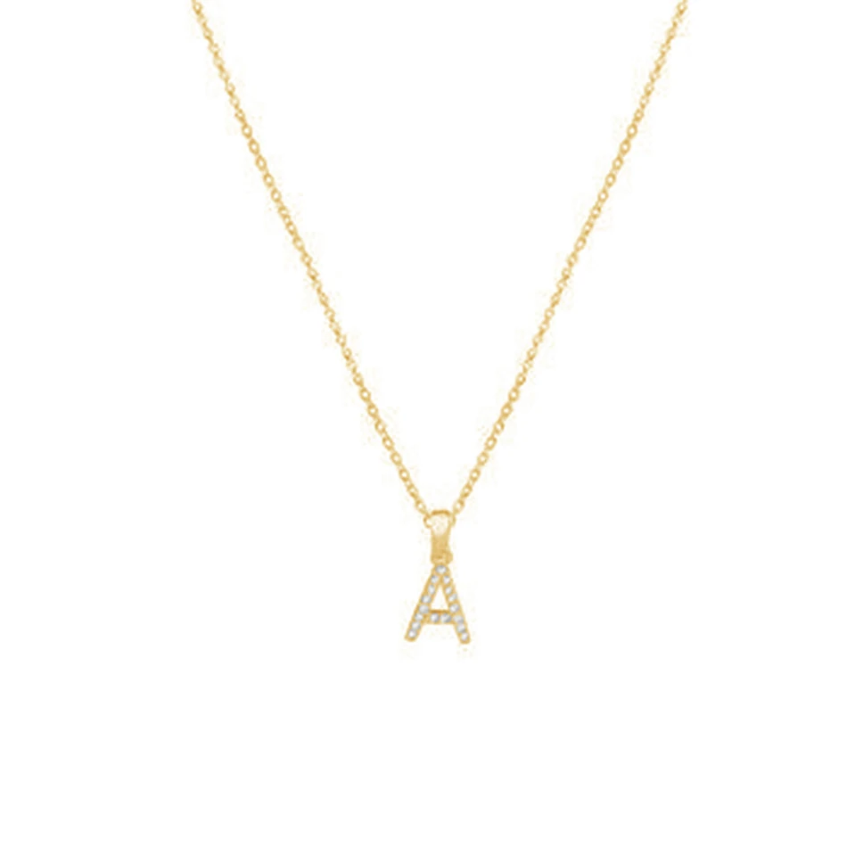 

fashion women 925 sterling silver jewelry thin chain custom 18k gold plated zircon initial pendant necklace