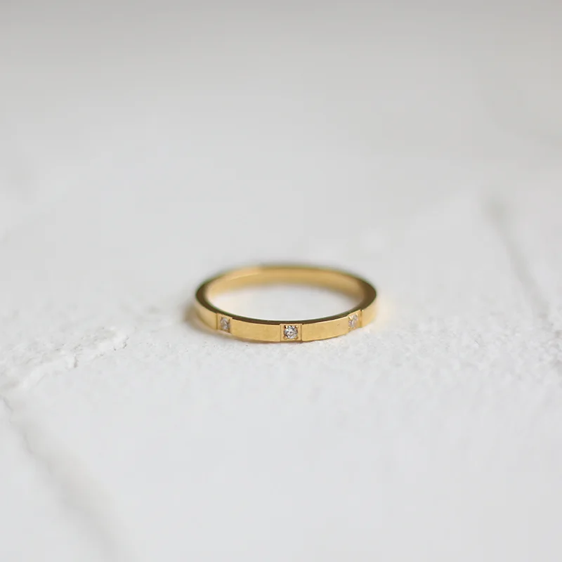 Joolim Jewelry 18K Gold Plated Waterproof Tarnish Free Luxury Dainty 3 Zirconia  Stainless Steel Rings for Women