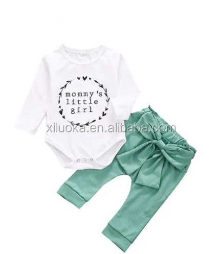 

Fashion New Design Hot Sale Solid Pattern Long Sleeve Newborn Girl Clothing Sets, As pic