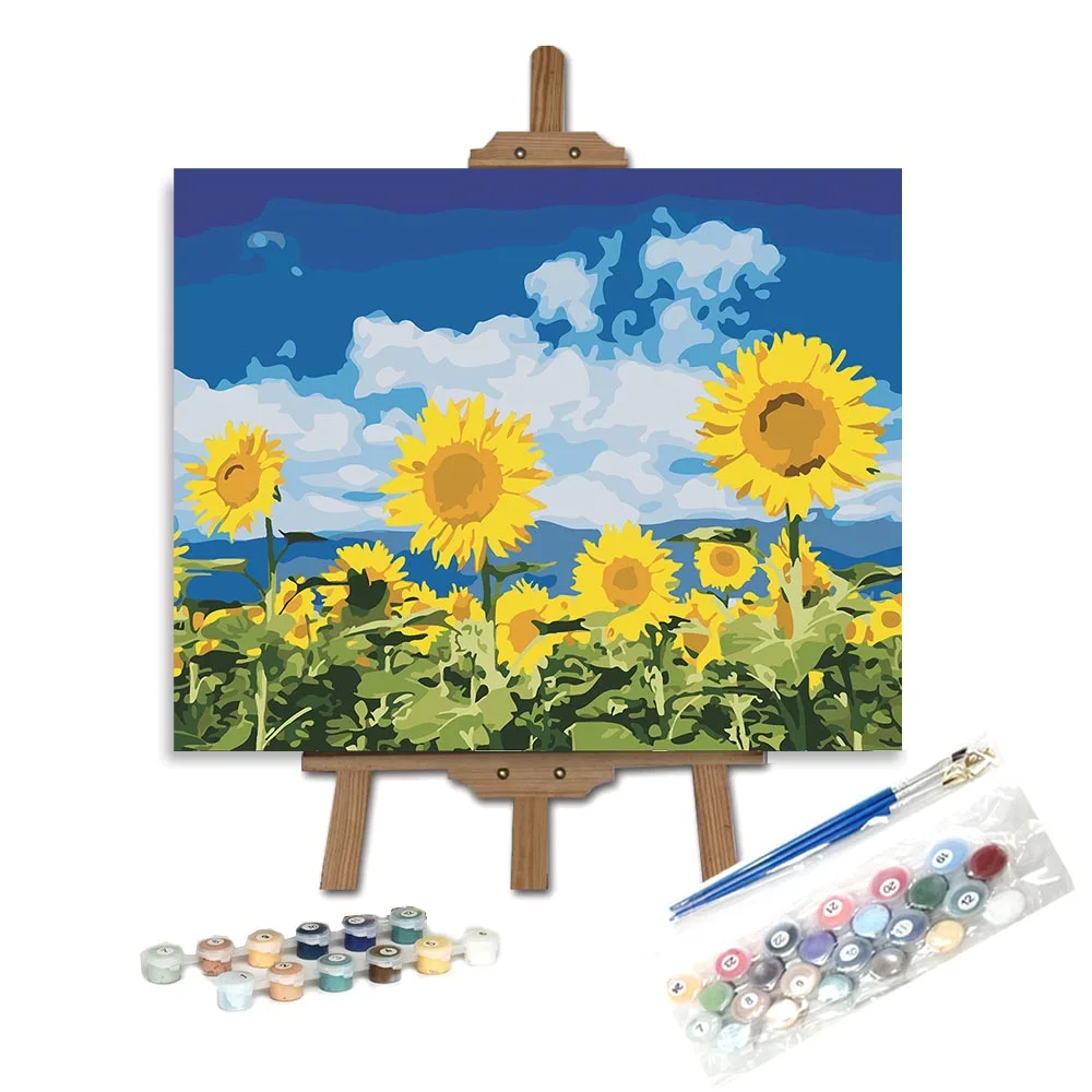 

Flower pictures by numbers Acrylic paint colour Sunflower Painting By Numbers Framed diy digital painting