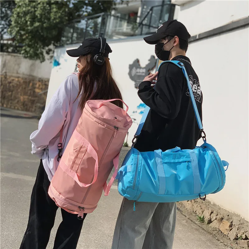 

2021 customized logoSports luggage bag Large capacity dry wet separationWeekend Bag nylon travel bag, Yellow,pink,blue,red-orange,black