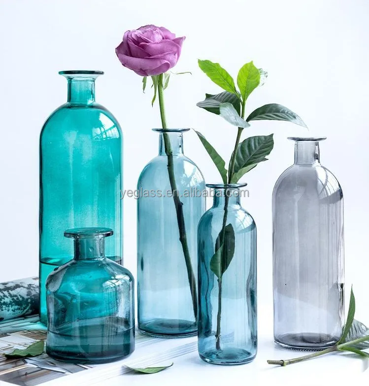 

Indoor Glass Crystal Cylinder Small Mouth Flower Vase For Home Decor, Grey, pink, green ,blue