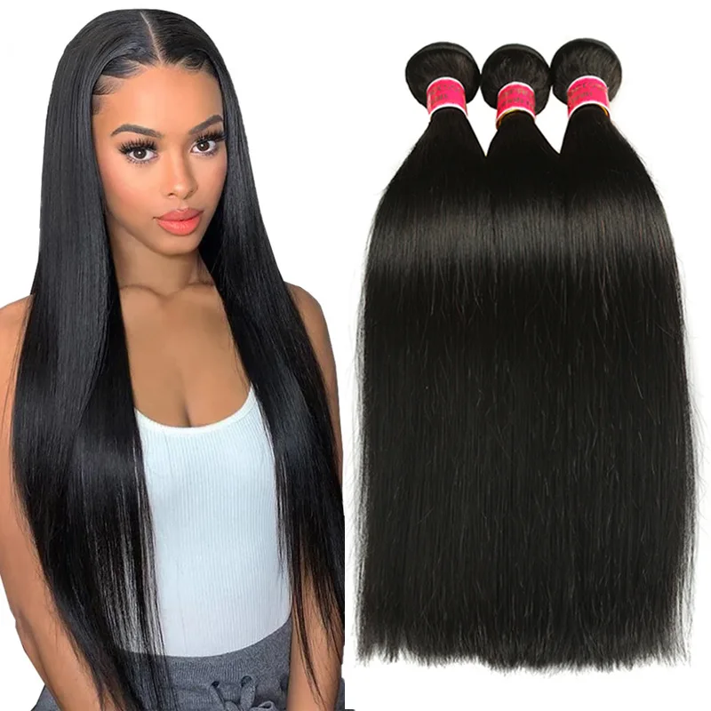 

Straight Wave Bundles Deal 100% Human Hair Extensions Brazilian Remy Hair Weave Can Buy 1 3 4 Bundles