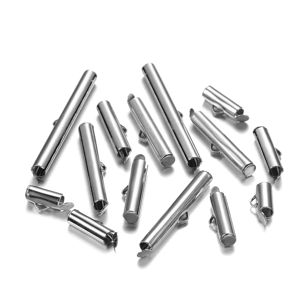

30-50Pcs Crimp End Beads Beading Slide On End Clasp Buckles Tubes Slider End Caps Connectors For DIY Jewelry Making Accessories, As picture