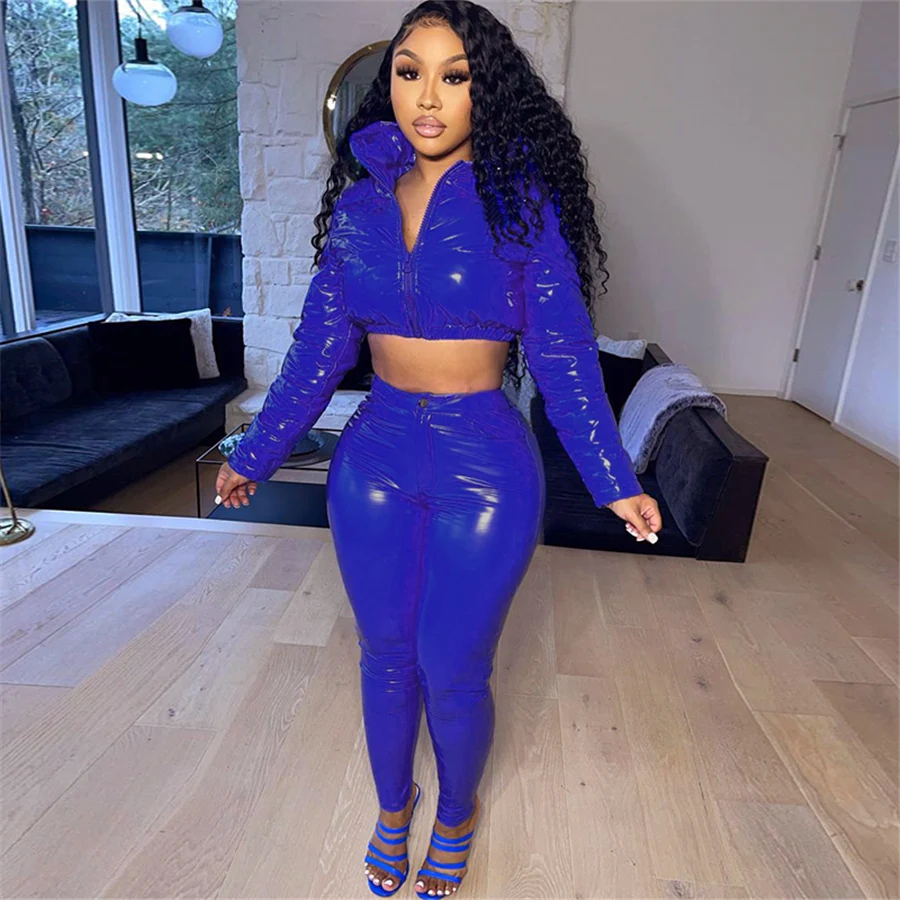 

Solid Warm Women Bubble Coats Hooded Long Sleeve Zipper Crop Top Puffer Jacket