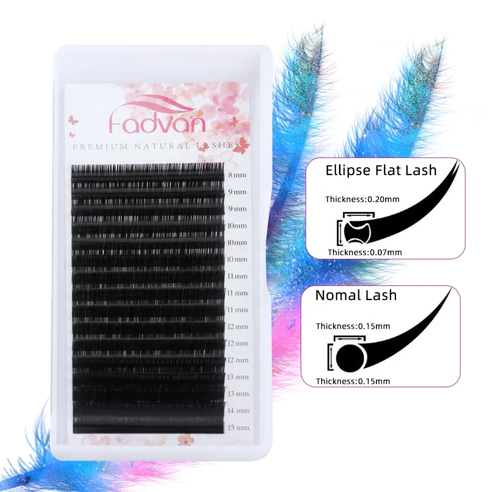 

FADVAN Ellipse Flat Lashes Soft Split-Tips Fake Eyelash Extension Individual Eyelashes Nature Flat Ellipse Eyelashes Supplies