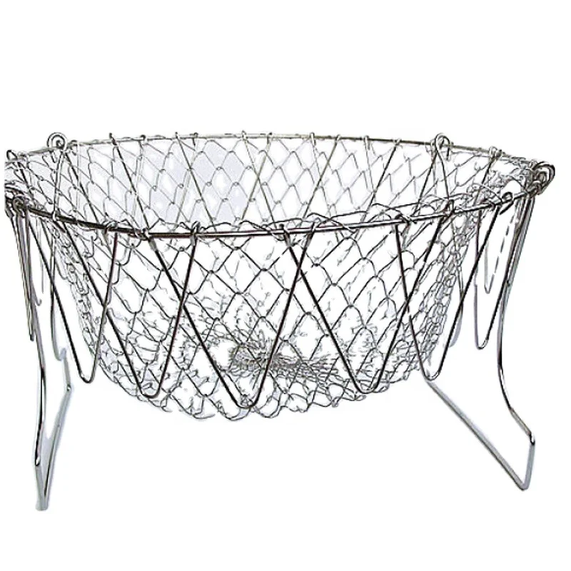 

Stainless steel telescopic leaking basket High quality folding fried basket chef basket