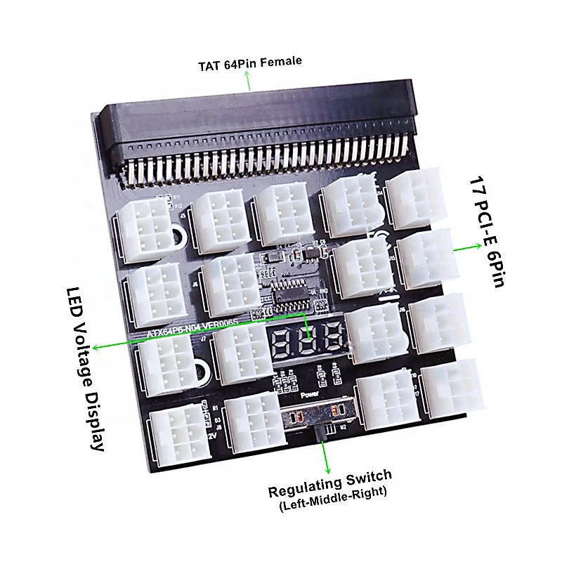 

PSU Breakout Board 17 Port 6Pin Connector LED Display 12V Power Module for HP 1200W 750W PSU GPU Miner Mining BTC ETH, Black