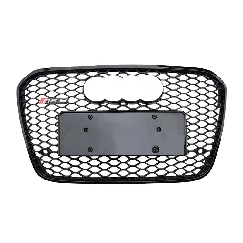 

RS6 front grille for Audi A6 S6 C7 A6L center honeycomb mesh ABS bumper grill 2012 2013 2014 2015 chrome black style A6 grill