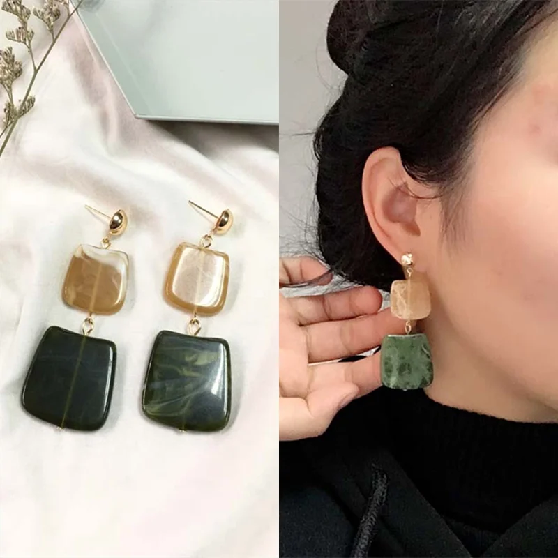 

2019 New Hot Fashion Geometric Square Earrings Acrylic Connection Pendants Drop Earrings For Women Jewelry, Green,coffee