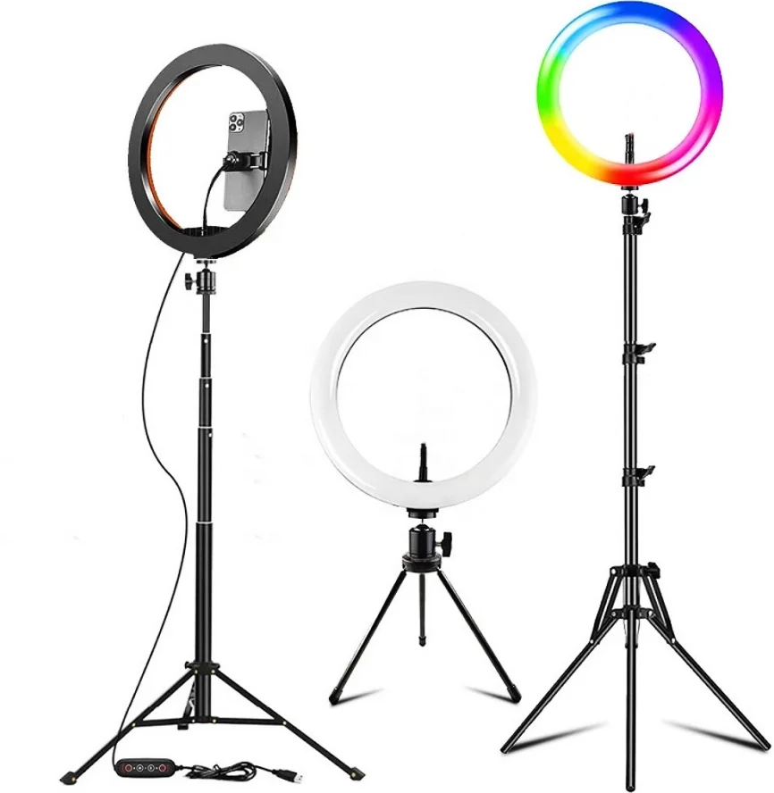 

Hot Sell 6/8/10/12/14/18/20/21 Inch Portable Foldable Rgb Customizable Led Fill-In Ring Light With Tripod Stand