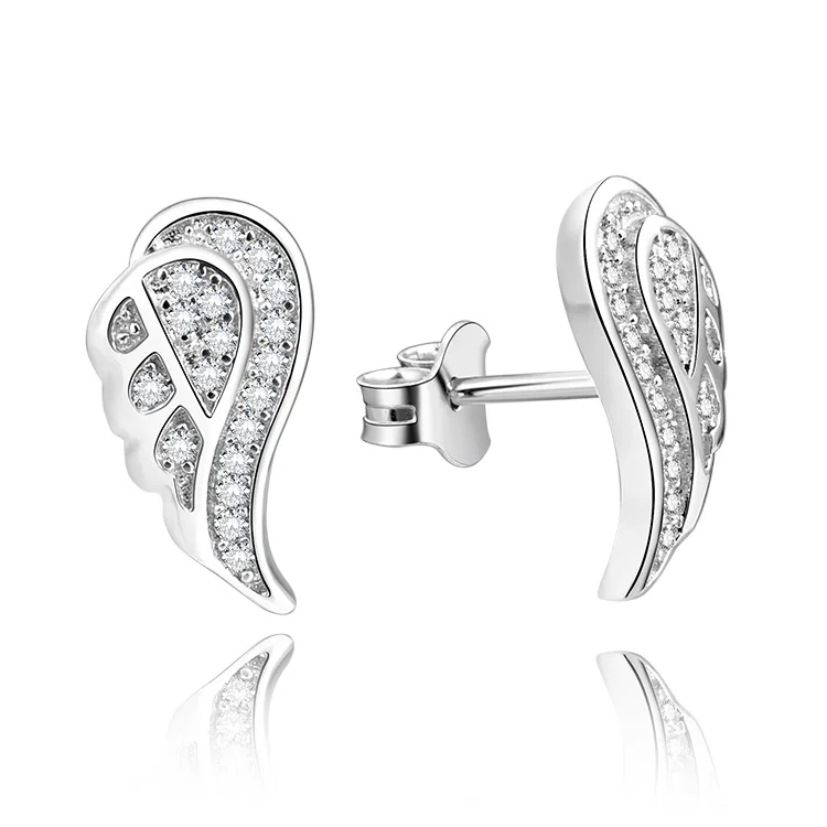 

silver 925 sterling western angle wing rhodium plated earrings