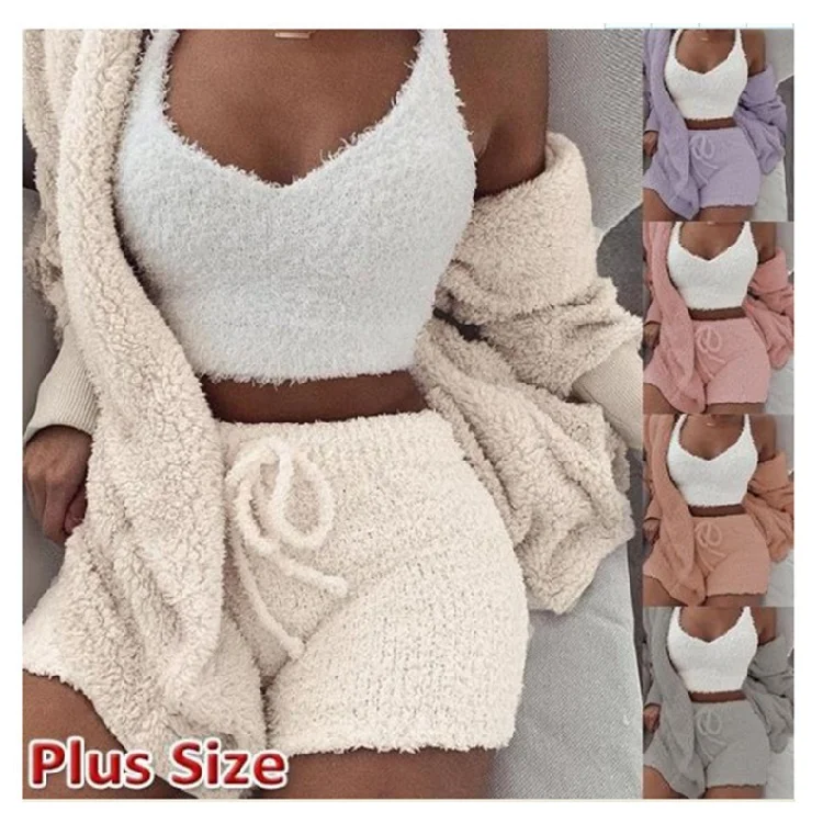 

Wholesale Fashion Fall And Winter New 2 Pcs Casual Wool Cardigan Shorts Top Three Piece Set Women Clothing For Women