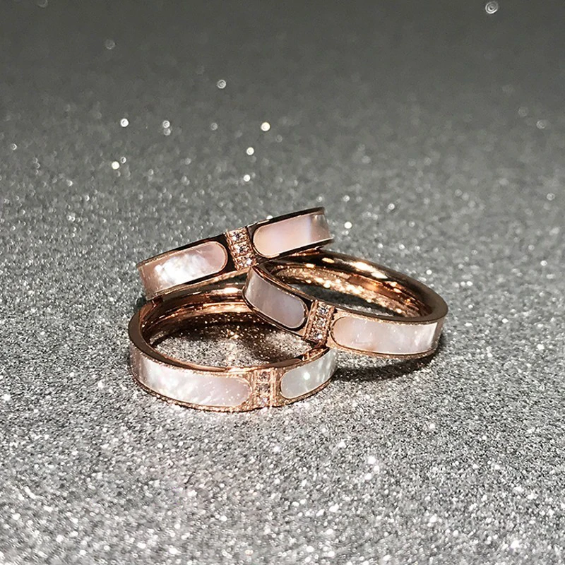 

Natural shell design cubic zircon ring Rose Gold plated Titanium steel 316L stainless steel ring for fashion women