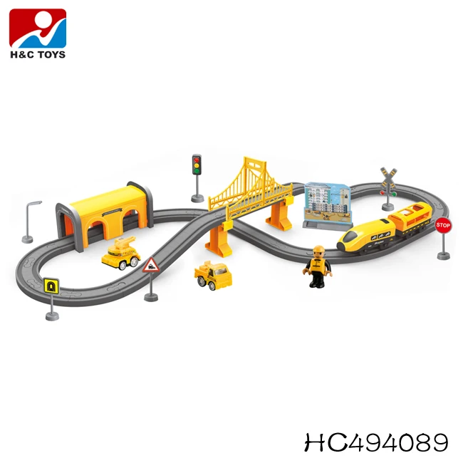 Kids Electric Engineering Railway Car Set Diy Plastic Train Tracks Toy