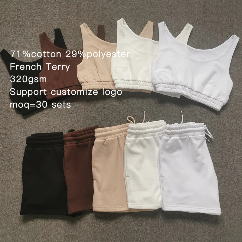 

Custom workout womens shorts set blank cotton sweat french terry shorts pant set 2021 jogger pants 2pc short sets women
