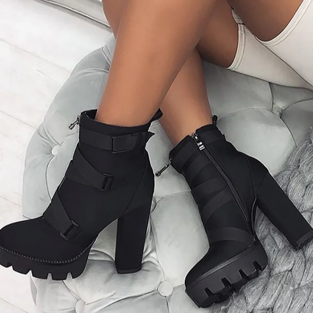  wetkiss Platform Boots for Women, Heeled Combat Boots Chunky  Heel Booties Round Toe Lace Up High Heel Ankle Boots | Ankle & Bootie