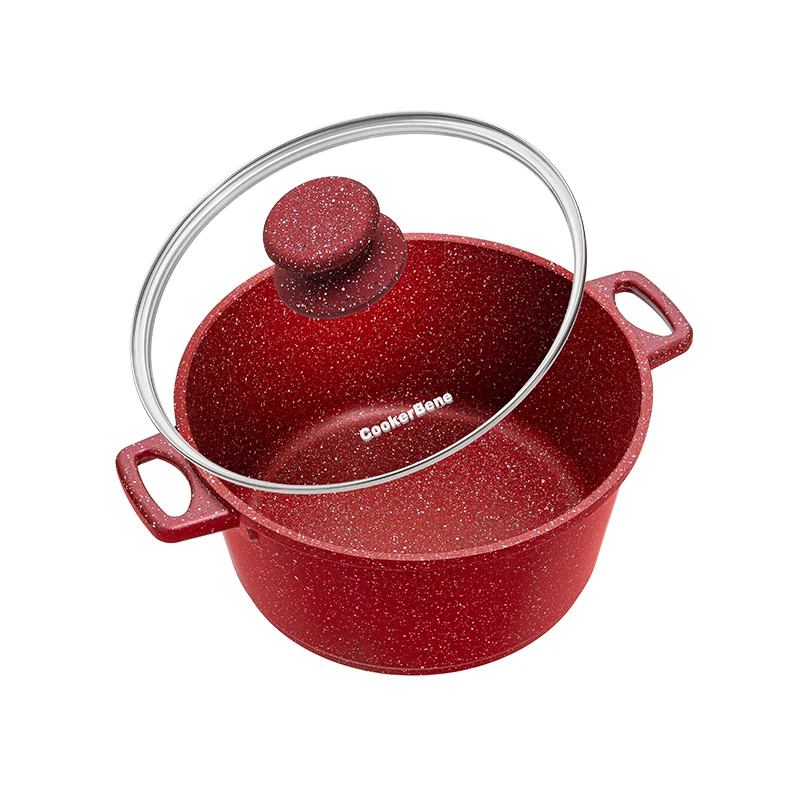 

20cm Multi-function Aluminum Alloy Pot Set Cookware Set Kitchen Deep Fried Pan Cookware Sauce Pan with Lid, Red/black