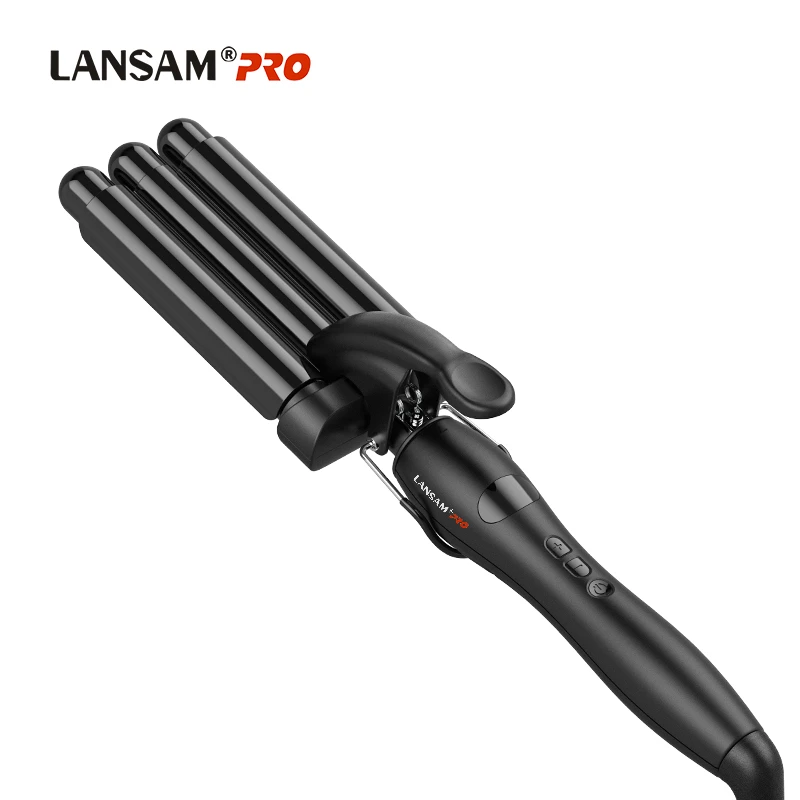 

LANSAM Three Barrel Curling Iron Wand Fast Heating Hair Waver Hair Curler, Black