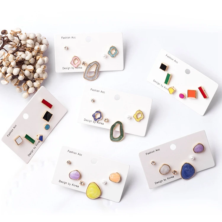 

Fashion Lady Irregular Hollow Geometric Metal Cute Enamel Candy Color Rhinestone Pearl Stud Earrings For Women, As picture