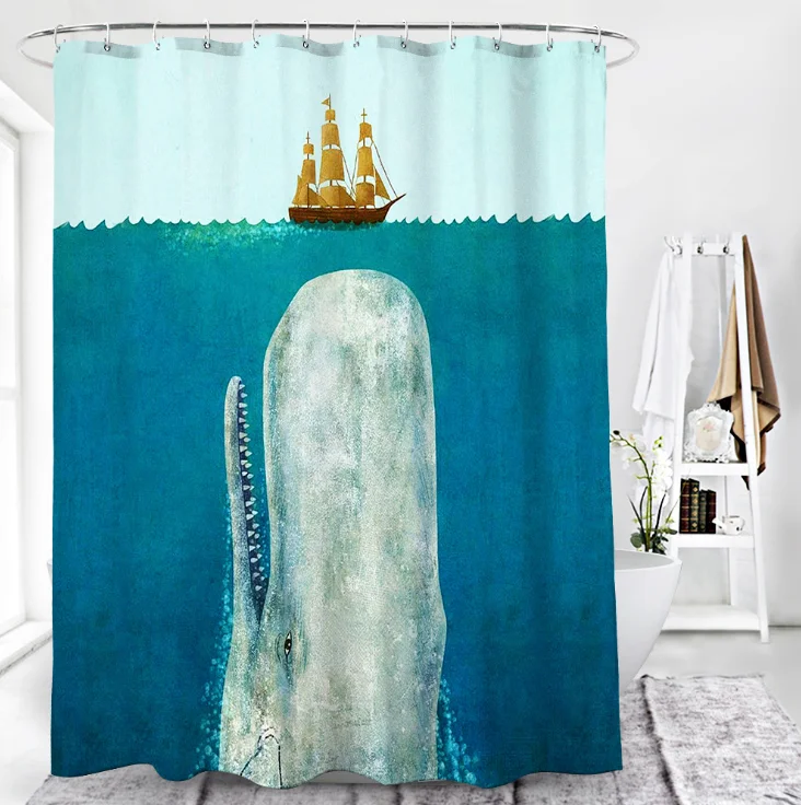 

customize designs luxury 3D Digital printing with hooks waterproof shower curtain Living room curtains