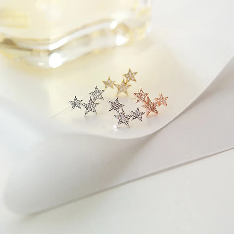 

Temperament girl heart earrings 925 sterling silver Korean creative personality small earrings star earrings, Picture shows