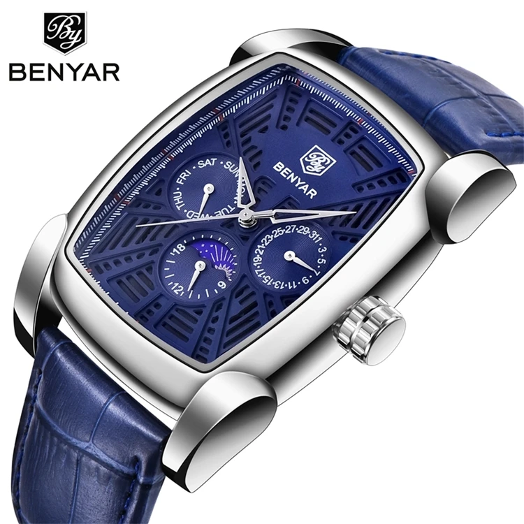 

BENYAR BY 5153 Wrist Watch Men Relogio Masculino Quartz Fashion Brand Luxury Business Leather Moon Phased Watch Male Watches