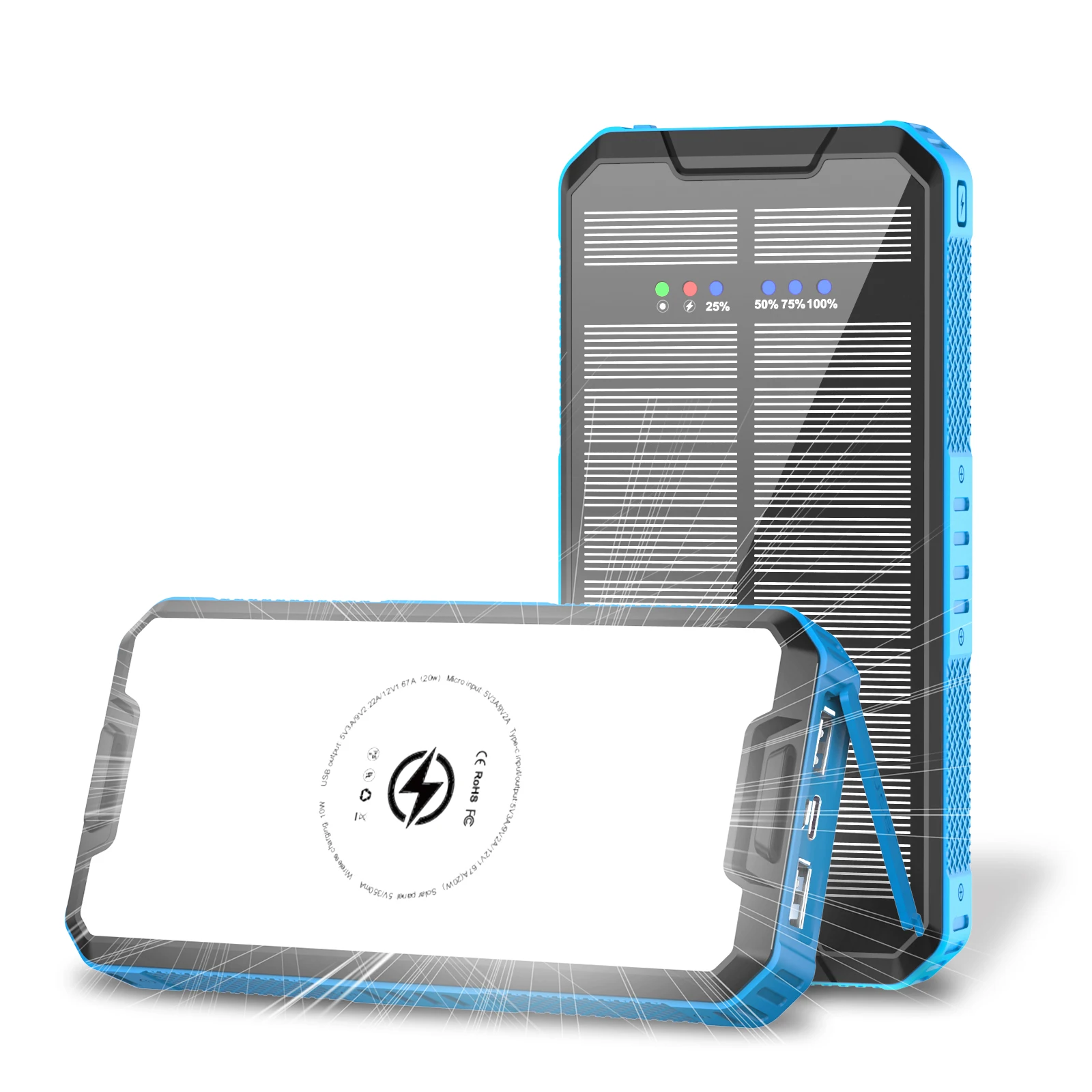 

Newest Solar Charger Power Bank Wireless Portable Waterproof Power Banks With Big Flashlight