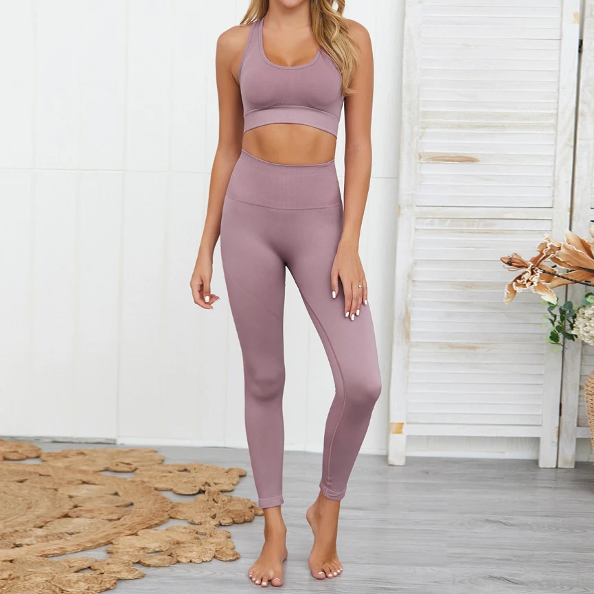 

In Stock Multi Colors Workout Set Breathable Low-cut I-back Sports Seamless Bra High Waist Leggings, Accept customers color