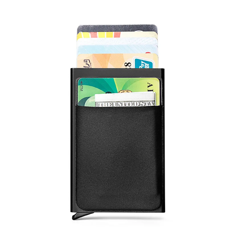 

RFID Slim Card Case with Elastic Cash Coin Pocket Aluminum Wallet Pop Up Card