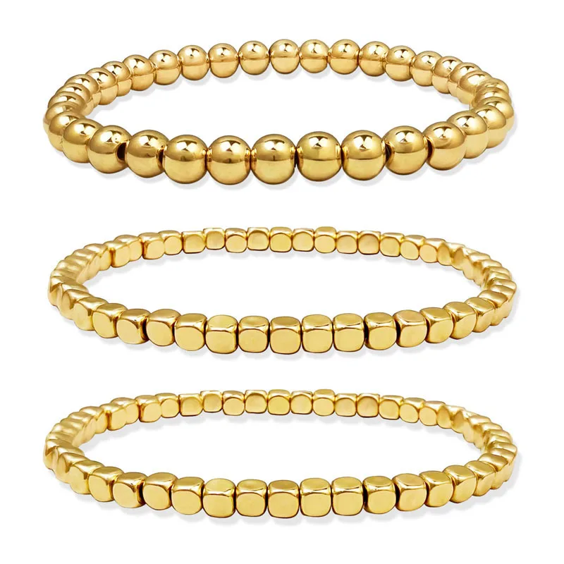 

2021 Wholesale Lucky 14k Gold Filled Beads Beaded Stackable Bracelets Beaded Stretch Bracelet Minimalist, Picture shows