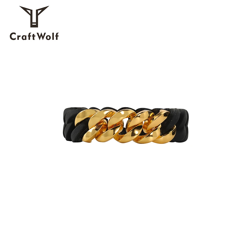 

Craft Wolf fashion minimalist jewelry gold silver adjustable 316L stainless steel silicone stretch cuban link chain bracelet, Gold,black,silver,champagne gold