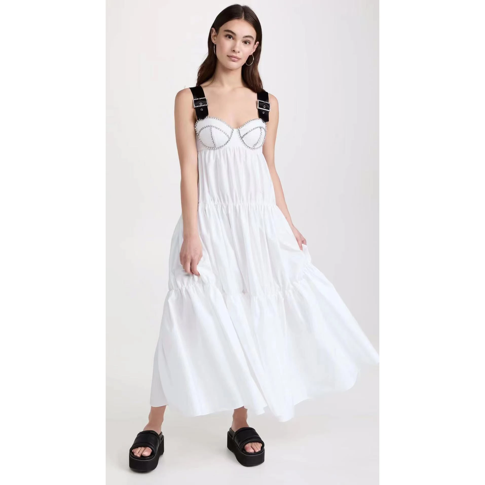 

A6653 summer long dresses women New arrival dress 2022 trending White midi dress