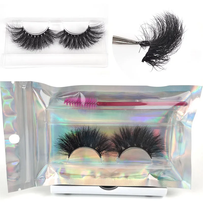 

25mm Long Exaggerated 3D Mink False Eyelashes Soft Cross Laser Packaging with Brush Eye Lash Makeup