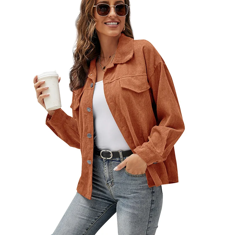 

New Female Long Sleeve Shirts Loose Coat Women Corduroy Jacket, Picture