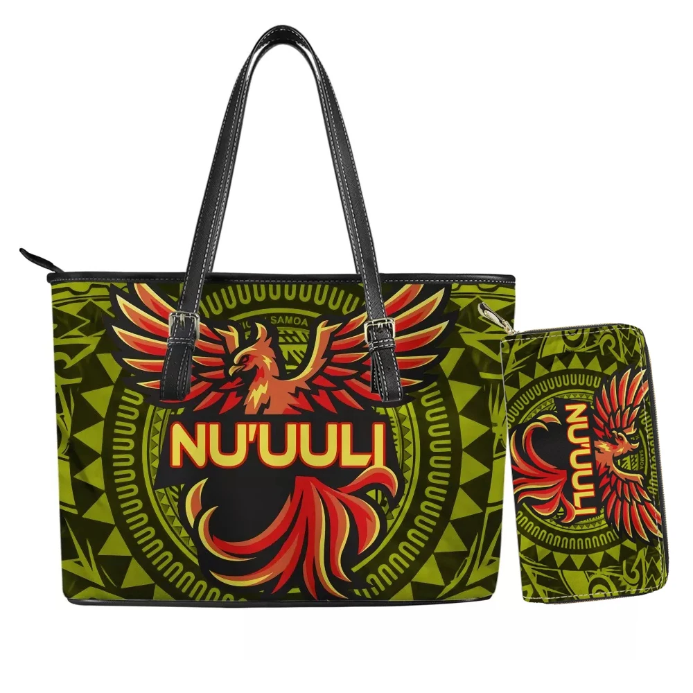 

Brand New PU Tote Polynesian Samoa Tribal Shoulder Bag NUUULI Logo Printing Custom Women Vintage Leather Purses Handbags Sets, Customizable