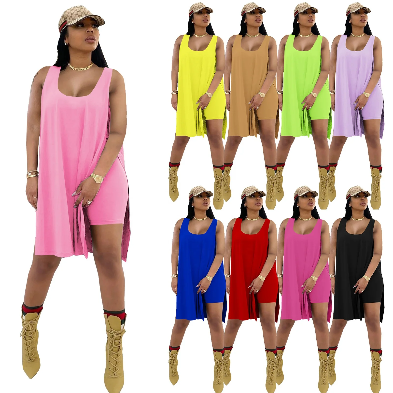 

New Fashion Casual Ladies Loose Tank Shirt and Shorts Outfits Custom Logo Summer Women Two Piece Short Set