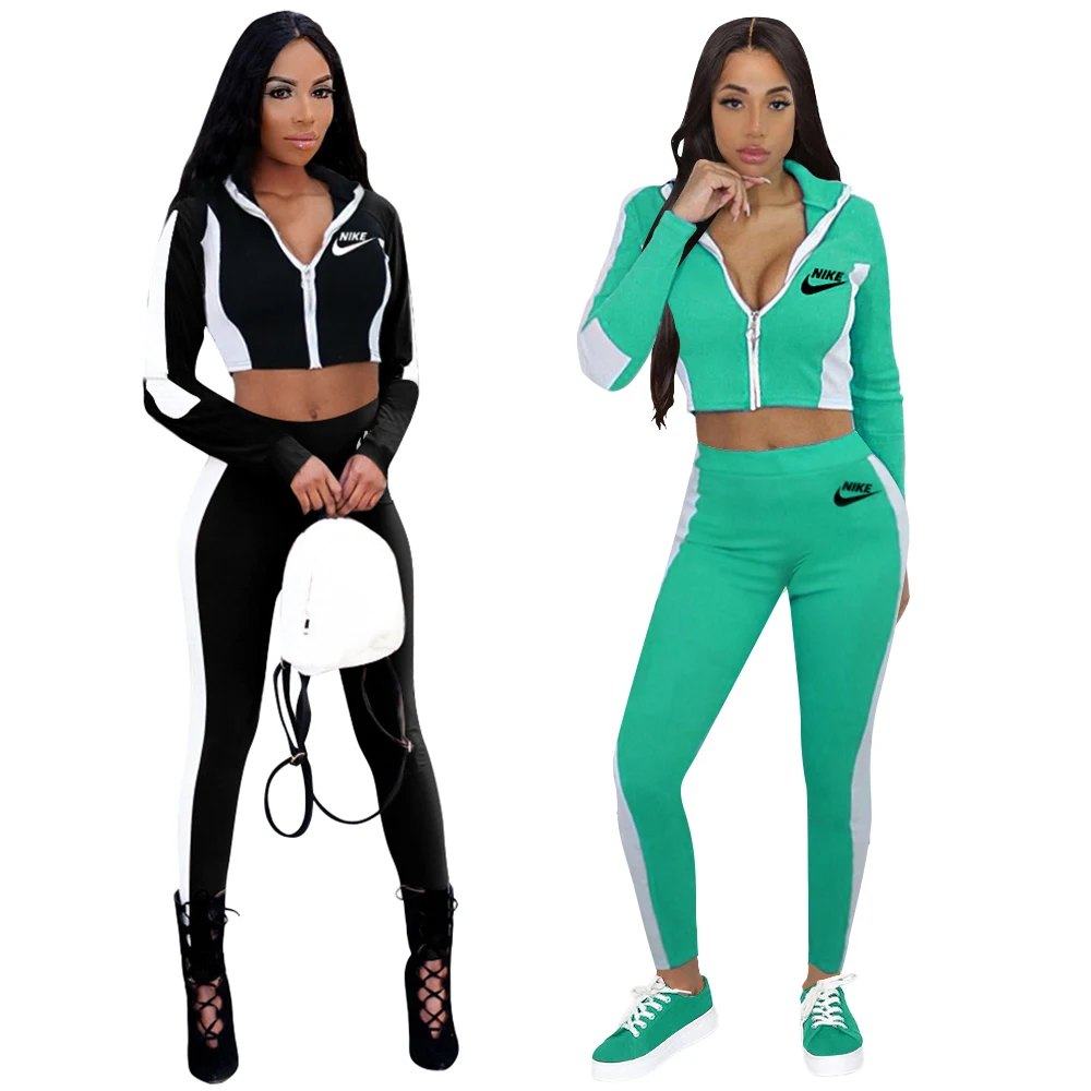 

Womens Nike Tracksuit Jogger Casual Sport Patchwork Side Stripe Long-sleeve Crop Top Pants Two Piece Outfit Hoodie Set For Women