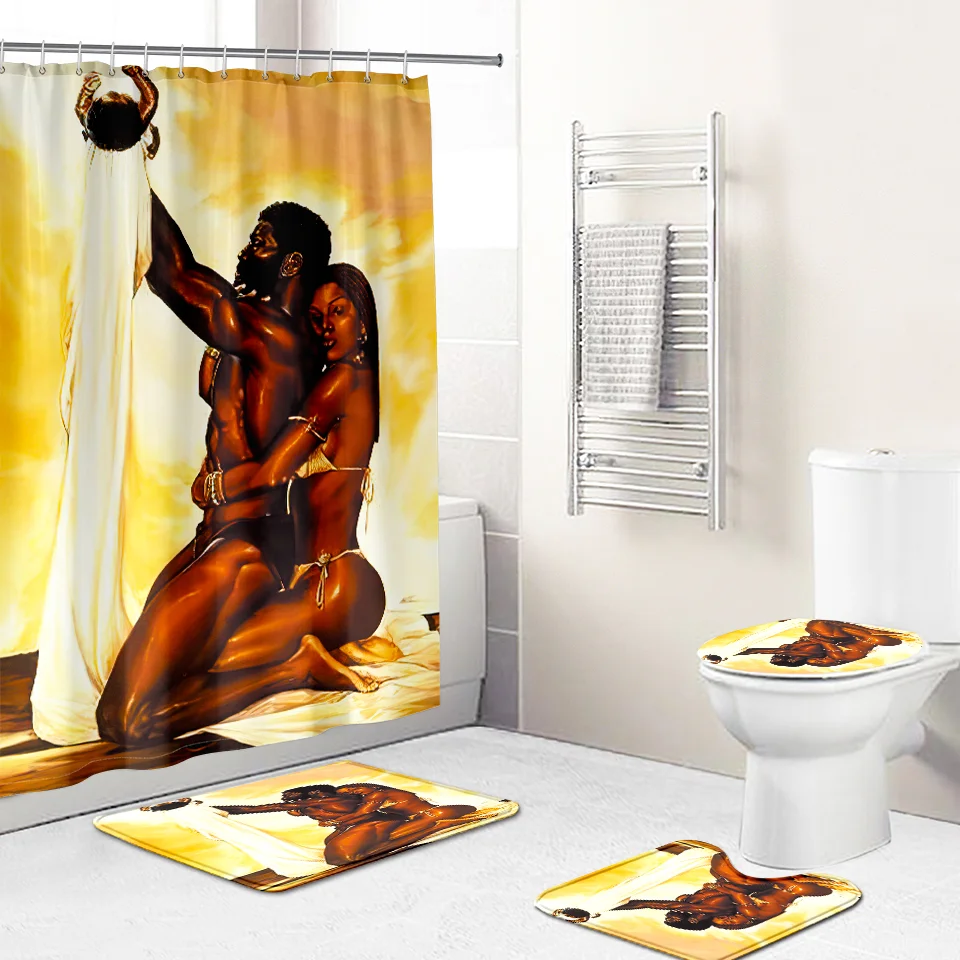 

Couple Pattern Style Shower Curtain Carpet Set Color Men's And Women's Series Shower Curtain Carpet Set, Custom-made
