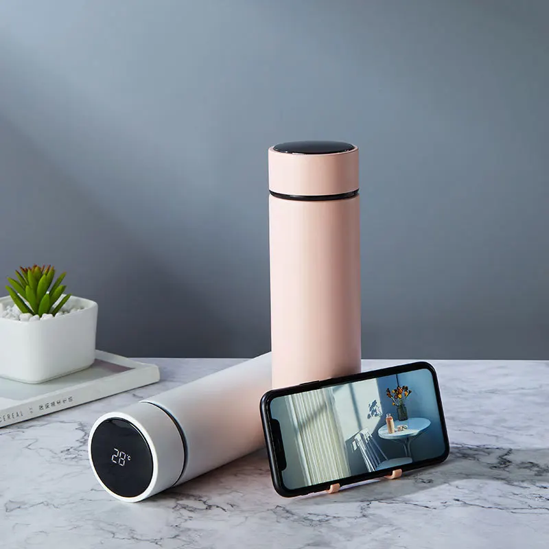 

2021 new smart 500ml water bottle Temperature Display Smart water bottle with Multi-function mobile phone holder, Customized color