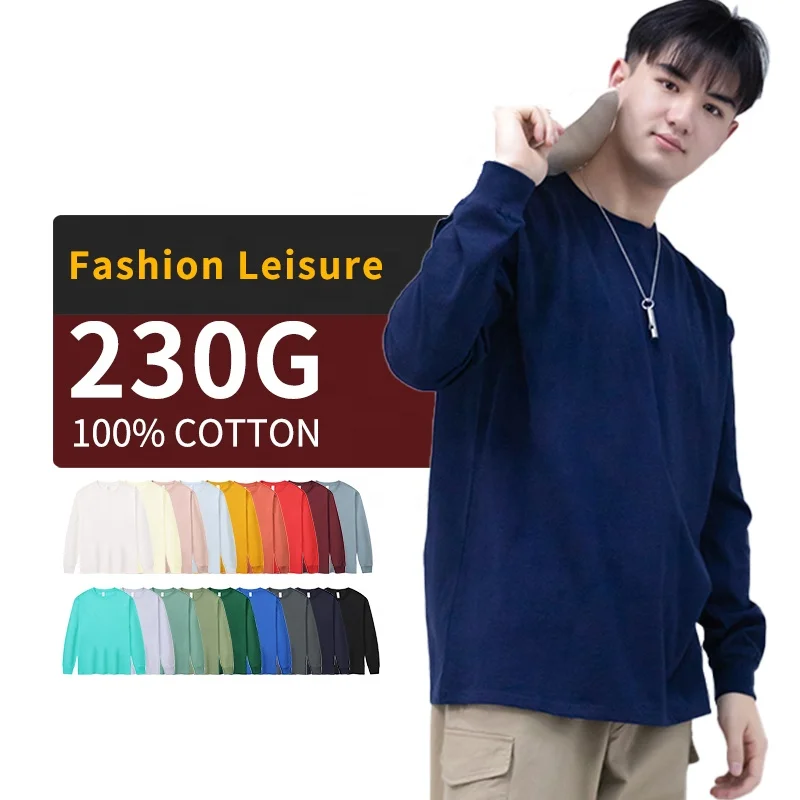 

100% Cotton Plain Men's T-shirts Clothing Manufacturers Custom Long Sleeve T Shirt for Men Blank Printed Knitted Smart Casual