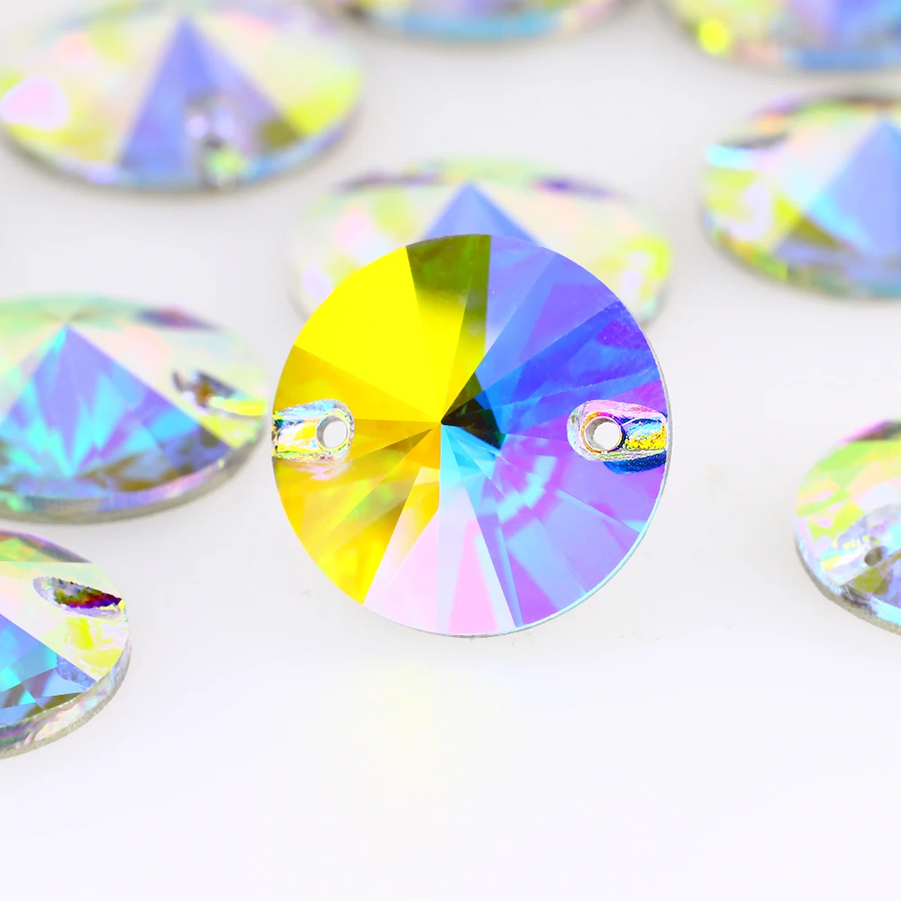 

K9 Dongzhou crystal AB color Glass round rivoli gemstones flat back sew on rhinestone for diy clothing