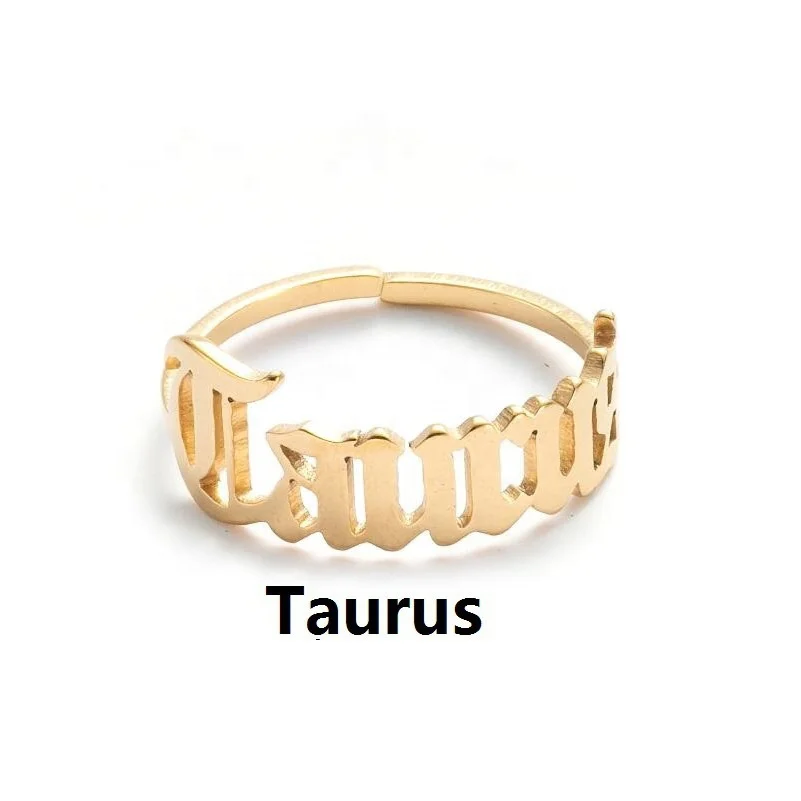 

simple design gold woman jewelri zodiac letters unisex stainless steel ring, Gold color/white gold