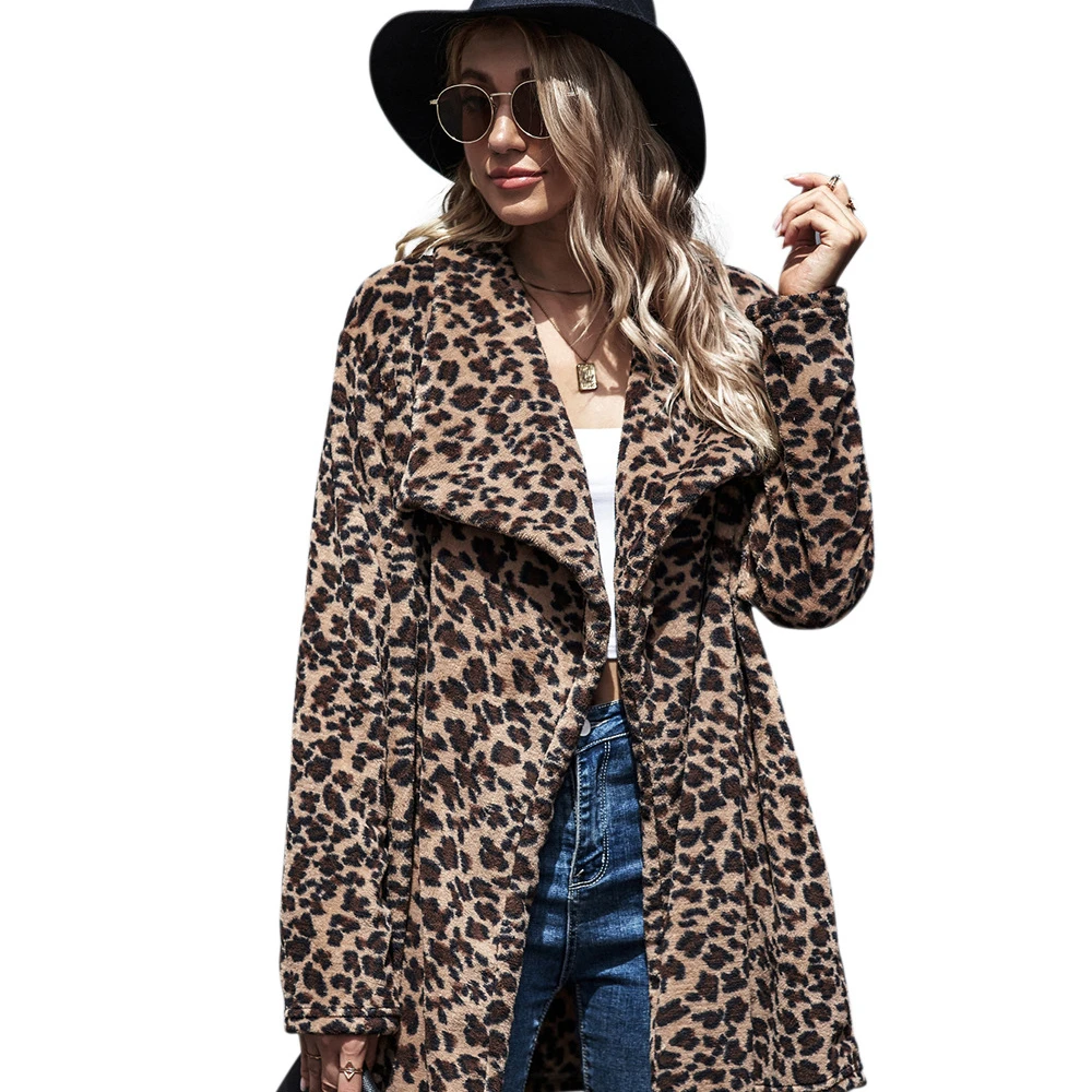 

Trendy Fall New Arrivals Fur Boutique Winter Coat Label Leopard Lapel Parka Cardigan, Picture