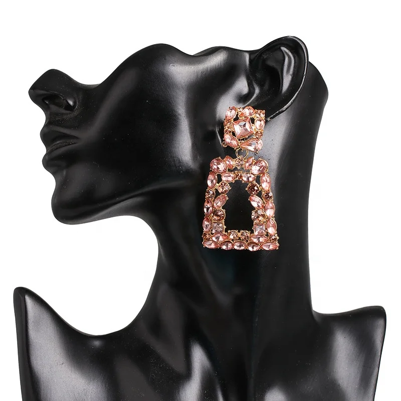 

R.Gem. Rhinestone Rectangle Dangle Statement Earrings 2021 for Women, Blue, red, green,black, pink