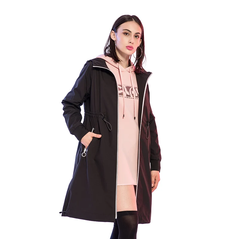 

50D adjustable Waist windbreaker jacket women waterproof windbreaker with hoodies High quality long winter windbreaker mr p coat
