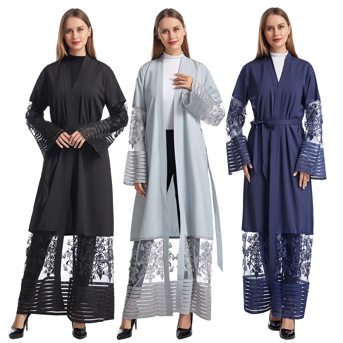 

Wholesale Cheap Price Middle East Islamic Women Lace Abaya Dress Fashion Muslim Ladies Maxi Dress with Belt