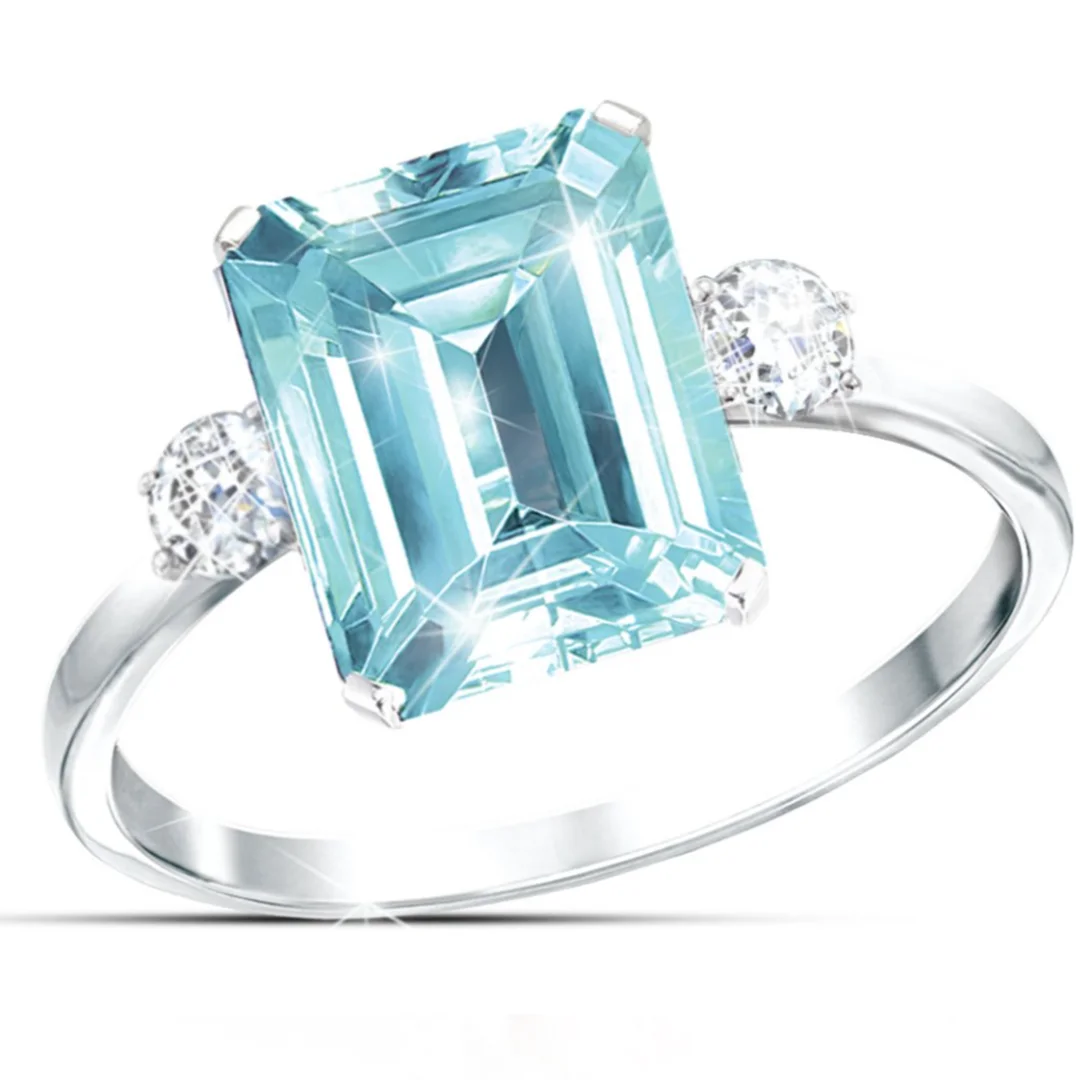 

Women's Square Blue Crystal Gem Elegant Ring Engagement Gift